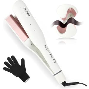 Tiwiche S-Shaped Curling Iron for Beach Waves, 1.5-Inch Barrel with Tourmaline Ceramic & Dual Voltage for Wet & Dry Hair, 30s Fast Heat, 4 Temp Settings (320-410F), Auto Shut-Off (White)