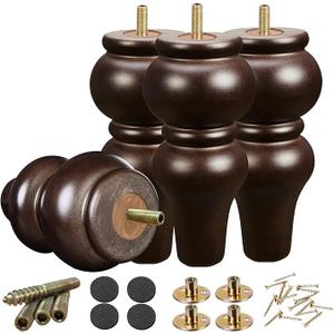 SHANJUE Round Mid-Century 8 Inch Wood Couch Legs Set of 4 Solid Eucalyptus with 5/16" and M8 Bolts 1102lbs Capacity Espresso Replacement for Sofa Cabinet Dresser