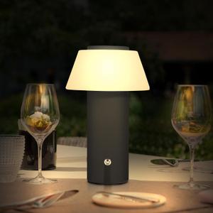 Mushroom Indoor/Outdoor Waterproof Shower LED Table Lamp - Battery Operated, Cordless, Portable, Rechargeable, Touch Dimming for Bedroom, Dinning, Patio (Black)