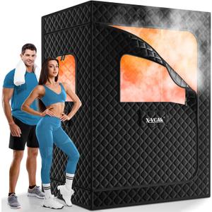 2 Person Sauna, Extra Large Sauna Box, Portable Steam Sauna Tent with 2 Steamers, 2 Folding Chair, 71x 49x 36, Black
