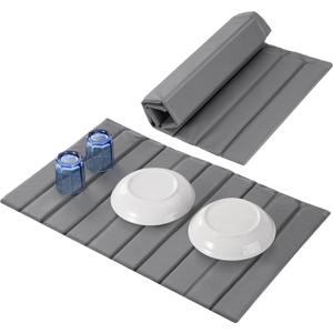 Oxydrily Large Stone Drying Mat for Kitchen Counter, Ultra Absorbent Diatomaceous Earth Mat with PU Leather Cover Fast Drying Collapsible, Dish Mats for Dishes Buttles Cups Countertop Gray 23.6"x15.3"