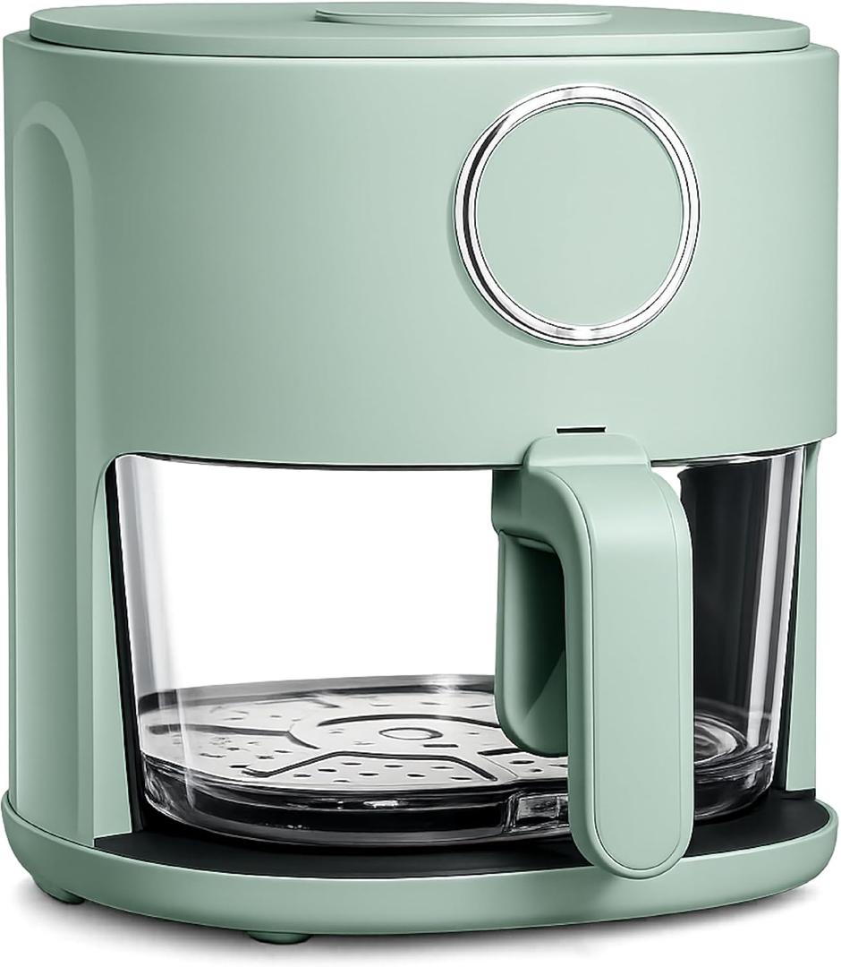 COOK WITH COLOR Colorful 1200W 4Qt Air Fryer: Glass Basket, Dishwasher Safe, 60min Timer, 6 Presets, Temp Control 175F-400F, 4 QT, Dark Sage (Medium)