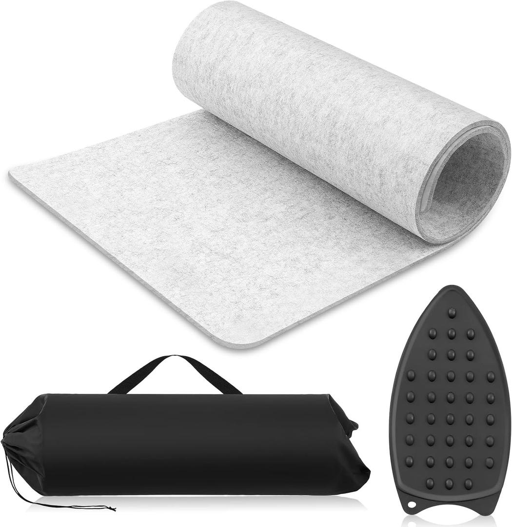 Tigeen Extra Large Wool Pressing Mat for Quilting 64" x 24" Wool Felt Ironing Pad with Silicone Iron Rest and Black Storage Bag for Quilting & Sewing Projects Professional Embroidery