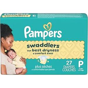 Pampers Baby Diapers - Swaddlers - Size P, 27 Count, Ultra Absorbent Disposable Preemie Diaper