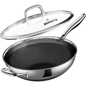 Wok Pan, 13-Inch Stainless Steel Woks & Stir-Fry Pans Nonstick, Wok Pan with Lid for Induction, HybridElectric, Gas, Halogen, All Stoves, Professional PFOA Free Cookware, Dishwasher & Fast Heat