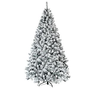 7.5 FT Snow Flocked Christmas Tree, Artificial Holiday Hinged Pine Tree with 1010 Branch Tips, Solid Metal Stand, Premium Xmas Full Fake Tree for Home, Office, Party Decoration