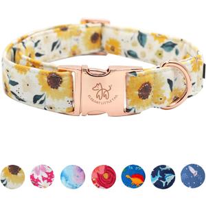 Elegant little tail Dog Collar, Sunflower Pattern Pet Collar Durable Cute Dog Collars Summer Fall Female Pet Gift Adjustable Dog Collar for Medium Dogs (Medium (Pack of 1))