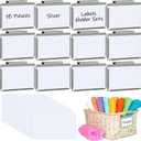 Basket Bin Labels Clips Label Holders Stainless Label Holders Removable Metal Bin Clips with Replacement Papers for Labeling, Classification, Induction (12 Pack)