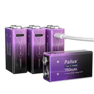 2 x Pallus 9V Rechargeable Battery Pack, 4-Pack 760mAh Li-ion USB 9 Volt Battery for Smoke Alarms, Wireless Microphones, Smoke Detectors, Toys, Flashlights, Guitar