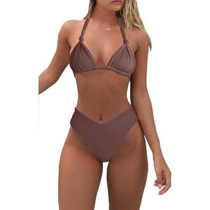 Bikini Sets for Women Sexy Halter Triangle String Bikini Cheeky V Cut High Waisted Thong Swimsuits 2 Piece, Medium Size