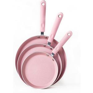 JUSTUP Nonstick Frying Pan Set3 Piece Pots and Pans Set NonstickPink Kitchen Cookware Sets with Non Stick Pan Coating,10 Inch,8 Inch and 6 Inch Non Stick Cooking Set Suitable for All Stoves (Pink)