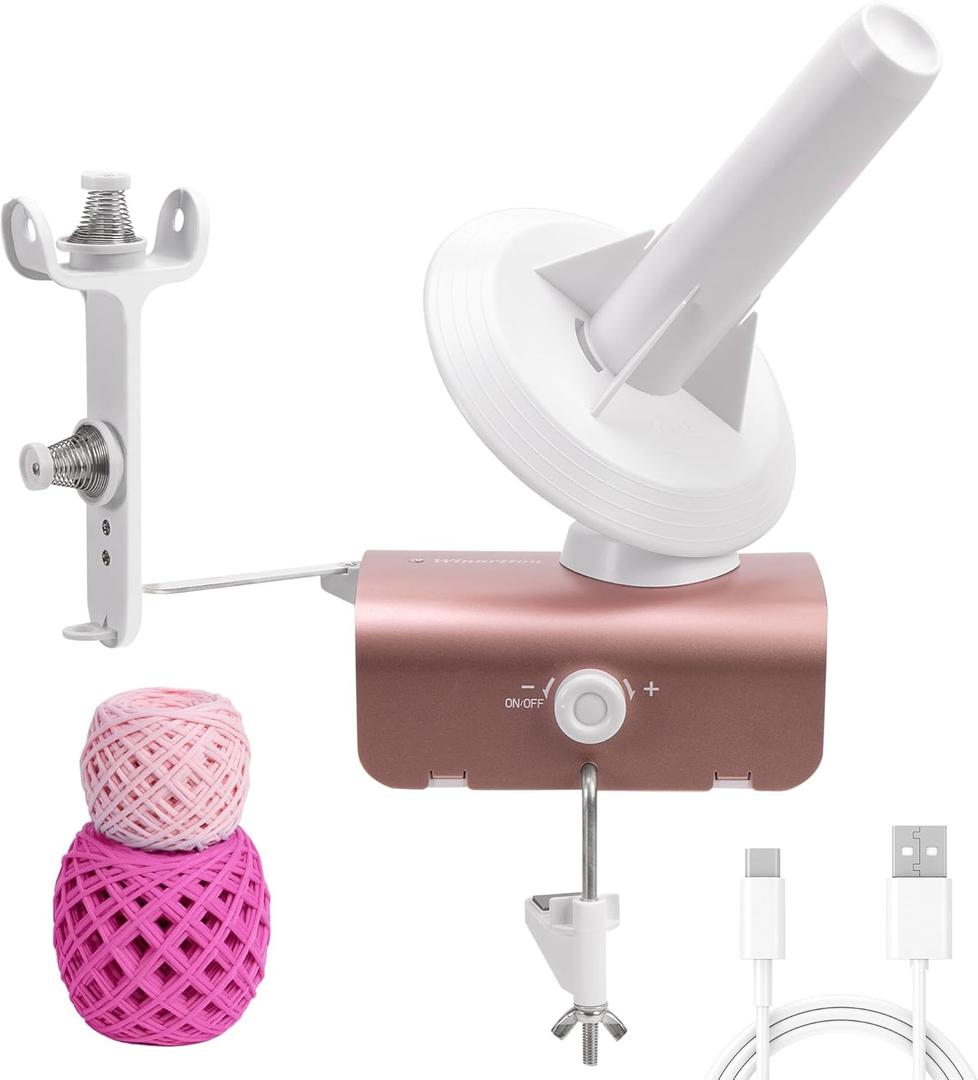 Electric Yarn Winder, Heavy-Duty Yarn Ball Winder 10 oz Large Capacity, Automatic Yarn Cake Winder Spinner Roller, Crocheting Tools Supplies for Knitting Lovers(Rose Gold) (Pinkish white)