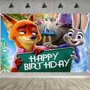 Zootopia 2 Birthday Party Decoration,Cute Animals Party Photo Background 5 x 3 FT and 18 Pcs Balloon,Merch Party Backdrop Supplies