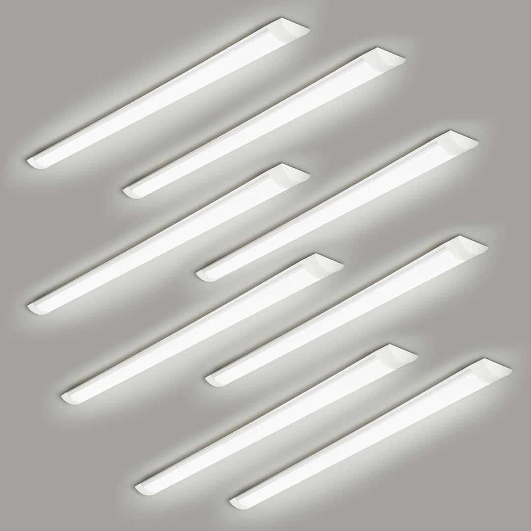 8 Packs 4FT LED Batten Light with 50cm Cable, Ultra-Thin Ceiling Surface Mounted Light, 40W, 4000K, IP20, LED Ceiling Lamp for Garage, Shop, Hallway, Office, Market, ver2