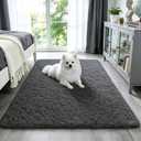 Ophanie 3x5 Rug, Dorm Bedside Preppy Area Rug, College Essentials Non Slip Grey Small Carpets for Bedroom, Anti Slip Fluffy Gray Living Room Rugs Home Decor Aesthetic, Nursery