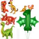 10Pcs Dinosaur Balloons, Dinosaur Birthday Dark Green Number Foil Balloon, Dinosaur Party Supplies Dinosaur Birthday Decorations (1st)