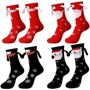 DragonflyDreams 4 Pairs Valentine's Day Holding Hands Socks-Unisex Mid-Tube,Funny Magnetic Suction 3D Doll Design for Christmas and New Year