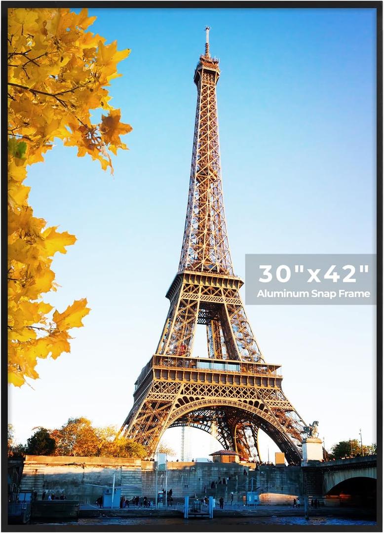 30x42 Poster Frames, 1Pcs, Plexiglass,Black Aluminum Snap Frame