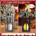 Christmas Lanterns Decorative Indoor Outdoor, 2 Pack Black Christmas Lantern, 18 Inch Timer Decorative Candle Lanterns Flameless Light with Pine Cones and Needles for Home, Party, Farmhouse Decor (Cross)