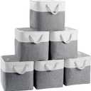 Fabric Cubes Storage Basket, 6 Pack 11x11 in with Handles Foldable Cube Storage Bins, for Shelves, Home, Office, Nursery Organizers (White/Grey-6 Pack)