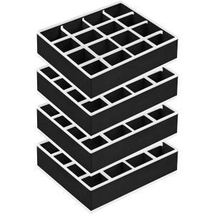 Joyoldelf Sock Drawer Organizer Divider Underwear Organizer 16-cell Fabric Dresser Drawer Organizers Storage Boxes for Socks Lingerie, Handkerchiefs, Ties 4 Pack (Black)
