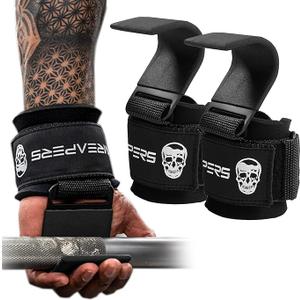 Gymreapers Weight Lifting Hooks (Pair), Heavy Duty Power Wrist Straps Hand Grip Support For Deadlifts, Pull Ups, Shrugs - Gym Gloves For Men and Women