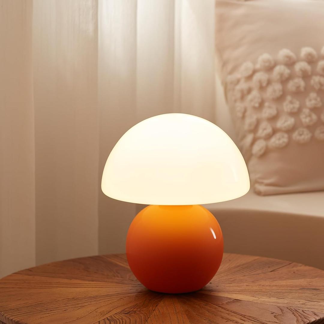 Mushroom Lamp Table Lamp for Bedroom,Desk Bedside Small Lamps for Living Room Night Stands,Mushroom Decor Cute Mini Modern Mid Century Lamps,Unique Aesthetic Home Living Room Decor(Orange)