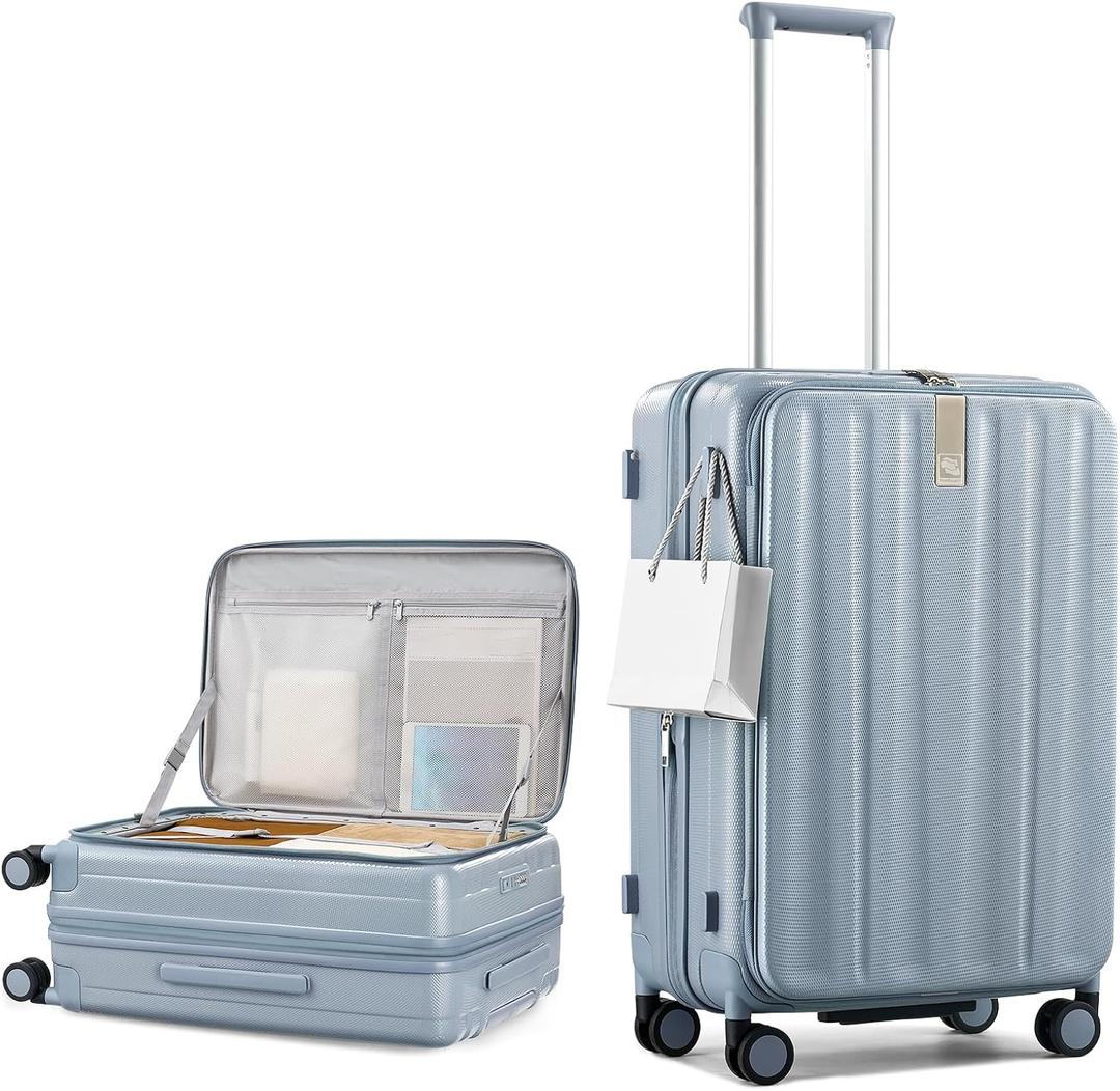 Hanke 24 Inch Expandable Luggage Top Opening Checked Bag Luggage Hard Shell Suitcases with Wheels Lightweight Travel Luggage Medium Suitcase with Lock for Woman Men-Grey