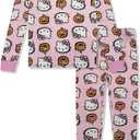 Hello Kitty Girls Halloween Pajamas - Kids 2 Piece Girl's PJ Set For Holiday - Long Sleeve Shirt & Pants - Official License, Size: 8