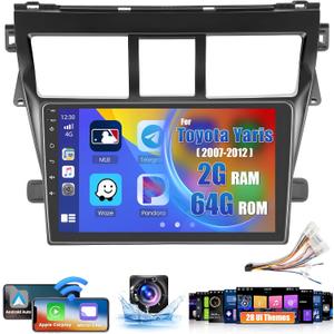 Roinvou [2G+64G] Car Radio for Toyota Yaris Vios 2007-2012 with Wireless Carplay/Android Auto, 9 Inch Android 13 IPS Touch Screen Car Stereo, Bluetooth, GPS Navi, WiFi, SWC, 28UI, DSP + Backup Camera