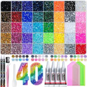 50000Pcs Bedazzling Kit with Rhinestones 3mm, 40 Colors Bedazzler Kit Resin Rhinestones Nail Gems & Glitter Gem Art Supplies, Diamond Art Kits Accessories with Pickup Pen, 4pcs 10ml B7000 Glue, SS10