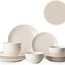 Dafuceramic Plates and Bowls Sets, 12 Pieces Modern Stoneware Dinnerware Set for 4 Kitchen Dinner Set Ceramic Dishware Dishes Set Microwave and Dishwasher Safe (White)