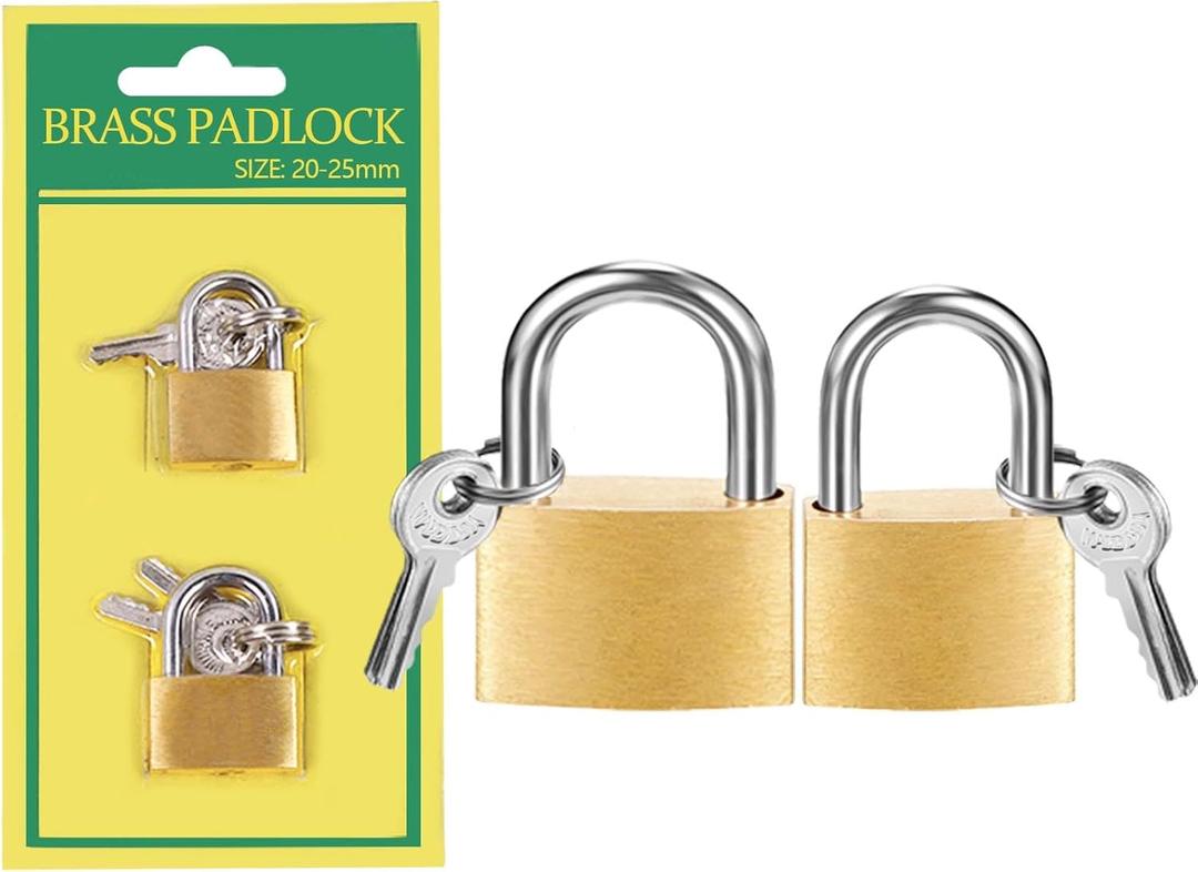 2 Pcs Small Solid Brass Locks with Keys, 20mm + 25mm Mini Key Locks, for Luggage, Backpack, Gym Locker, Jewelry Box (20-25mm)