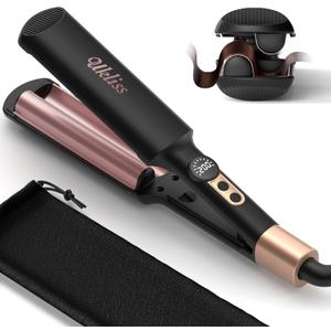 Mini Waver Crimper Hair Tool for Women Short Hair Travel 0.4 inch Double Barrel Small S Waver Curling Iron Dual Voltage (110-240V) with 5 Temps, Anti-scalding, 30M Auto-Off for Dating, Daily (Black)