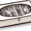 Hiceeden Silverware Organizer with Zipper Lid, 16.5"10.6"3.5" Flatware Storage Box with Adjustable Dividers and Handles, Portable Cutlery Holder Utensil Case for Spoon, Fork, Knife, 6 Compartment