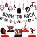 Rock Party Decorations - Guitar Themed Banner, Spiral Cards, and Honeycomb Ornaments - Perfect for Karaoke, Birthday, and Rock and Roll Parties