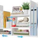 Desktop File Organizer Desk Organizer Shelf - White Office Organization Shelves for Top of Desk Organizers and Accessories Corner Bookshelf Table Top Shelving Small Hutch Decorations for Women Office