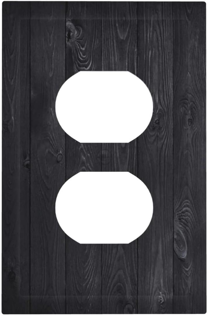 Decorative Outlet Covers Vintage Black Wood Plank Wooden Board 1 Gang Duplex Light Switch Cover Plate Unique Wall Plate Electrical Switch Plate Covers for Farmhouse Bedroom Decor