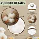 cvjutf Vintage Fall White Pumpkin Wall Art Framed, Fall Bathroom Decor, Rustic Farmhouse Autumn Round Wall Decor, Thanksgiving Pumpkin Canvas Prints Art for Kitchen Bathroom Living Room, 10x10 Inch