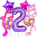 9Pcs Kpop Birthday Decorations - Kpop Music Balloons Hot Pink Music Note Balloons - 40 Inch Purple Number 2 Balloon for Disco Party Decor - K pop Music Themed Birthday Party Decorations