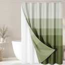 Shower Curtain and Liner, Sage Green Ombre Striped 3 in 1 Shower Curtain and PEVA Liner Set with 12 Rust-Resistant Metal Hooks, Waterproof Fabric Shower Curtains for Bathroom, 72 W x 72 H