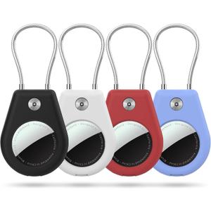 5 x 4 Pack Protect Case Compatible with Apple AirTag (Gen1&2), Secure GPS Tracker Holder with Wire Cable Shockproof & Anti-Theif Suitable for Keychain, Keys, Luggage, Bags and Kids (4 Black/Red/White/Blue)