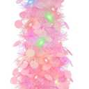 GlyinnHe 5Ft Pop Up Christmas Tinsel Tree with 50 Mulitcolore Lights Prelit Christmas Pencil with Pink Sequins Battery Operated Lighted Glitter Xmas Slim Tree for Indoor Home Party DecorPink