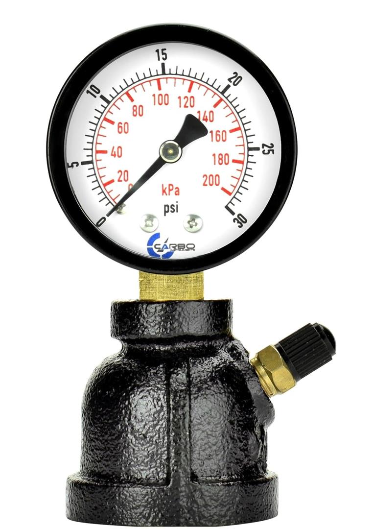 Gas Test Pressure Gauge, 1 FNPT Connection, Brass Valve, Chrome Plated Steel Body Assembly. (Steel Black, 1" FNPT 0-30 psi)
