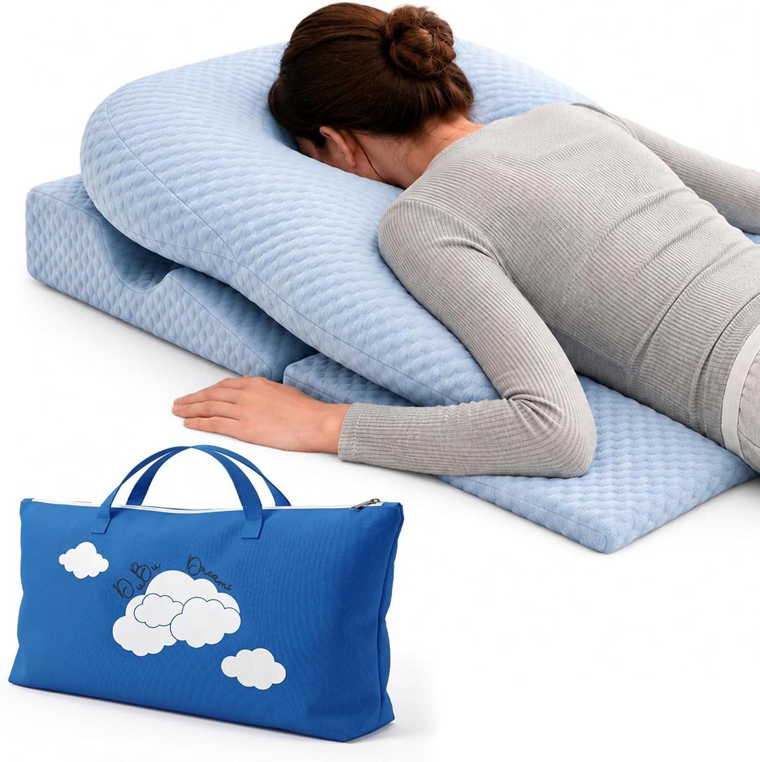 Cooling Fabric Adjustable Massage Pillow Face Down,Post Surgery Recovery: Eye/Vitrectomy/BBL,Stomach/Face Down Sleeping,3-Vent Design,Maximum Airflow,Washable Pillow Guards,Storage Bag