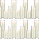 MTLEE Set of 24 White Pillar Candles with Glass Cylinder Vases Thin 2.1'' Wide Flower Glass Vases for Centerpiece Clear Hurricane Candle Holders and Candles Set Home Wedding Church Party, 3 Size