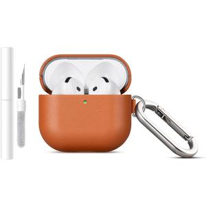 LOPIE Handmade Case for AirPods 4 / AirPods 4 with Active Noise Cancellation Leather Case Clip & Cleaner Kit, Fully-Wrapped with Top Grain Leather, Protective Hard Cover for Gen 4 Air Pods - Brown