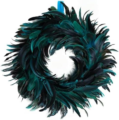 Dark Green Feather Wreath, Natural Style Wall Art for Rustic Home Ambiance, Home Decor
