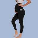 Happy.angel 1 Pack Maternity Leggings with Pockets Over the Belly, Womens Black Workout Yoga Pregnancy Pants Black Medium