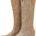 HISEA Rollda Cowboy Boots for Women, Cowgirl Boots, Comfortable Western Boots with Pointed Toe Stitched Embroidery for Country Concert Dancing Wedding Traveling Daily Outfits (8.5, Tan)